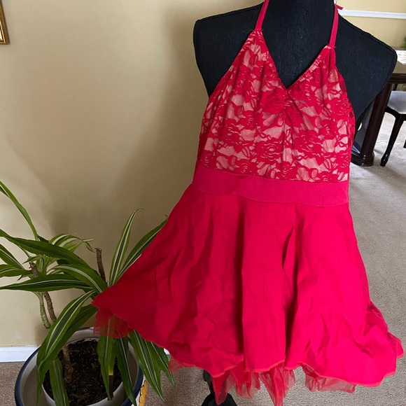 Red Halter Dress with Tulle - Picture 1 of 1